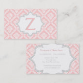 Elegantes rosa, graues, Elfenbeindamastmuster-Mono Visitenkarte (Vorne/Hinten)