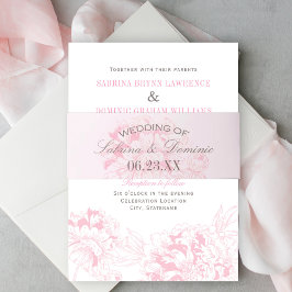 Elegantes rosa, graues, florales Peony Wedding Mon Einladungsbanderole