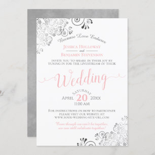 Elegantes Rosa & Gray Virtual Wedding Livestream Einladung