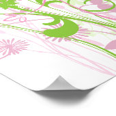 Elegantes Rosa & Grün Florals & Wirbel Poster (Ecke)