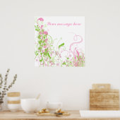 Elegantes Rosa & Grün Florals & Wirbel Poster (Küche)
