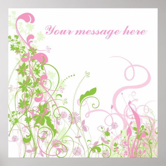 Elegantes Rosa & Grün Florals & Wirbel Poster (Vorne)