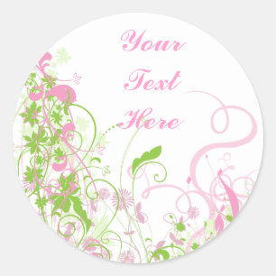 Elegantes Rosa & Grün Florals & Wirbel Runder Aufkleber