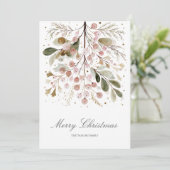 Elegantes Rosa Grün Weihnachtsfamilien Foto Feiertagskarte (Stehend Vorderseite)