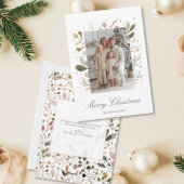 Elegantes Rosa Grün Weihnachtsfamilien Foto Feiertagskarte