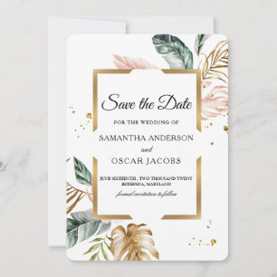 Elegantes Rosa Grüne Blätter   Goldfallen Save The Date