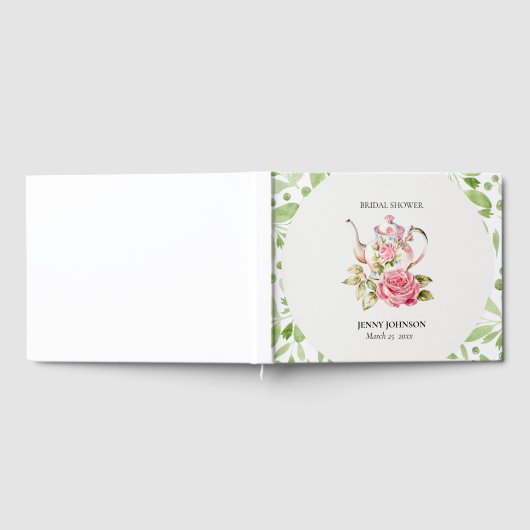 Elegantes Rosa Grüne Blume Brautparty Gästebuch (Voll)