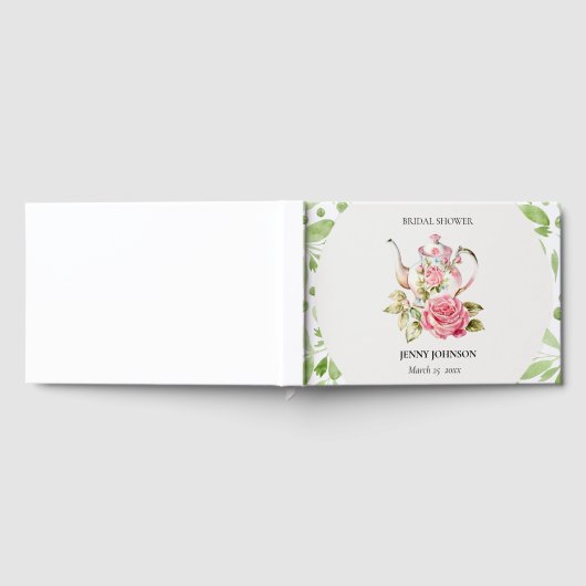 Elegantes Rosa Grüne Blume Brautparty Gästebuch (Voll)