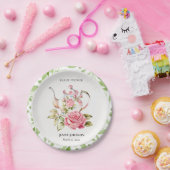 Elegantes Rosa Grüne Blume Brautparty Pappteller (Party)