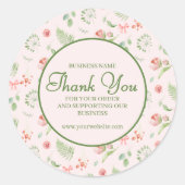Elegantes rosa grünes Blumenmuster Vielen Dank Runder Aufkleber (Vorderseite)