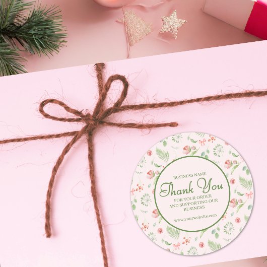 Elegantes rosa grünes Blumenmuster Vielen Dank Runder Aufkleber