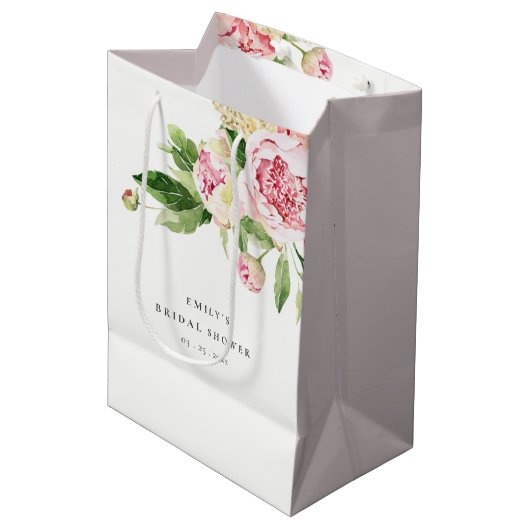 Elegantes rosa grünes Brautparty Mittlere Geschenktüte (Vorderseite Schrägansicht)