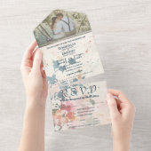 Elegantes rosa grünes Foto All In One Einladung (Abreißen)