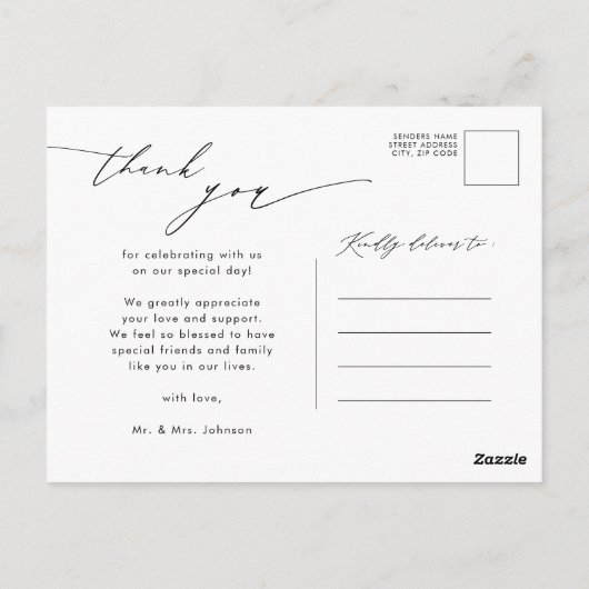 Elegantes Rosa Grünes Foto Hochzeit Vielen Dank Postkarte (Rückseite)