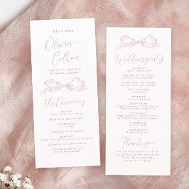 Elegantes Rosa Hand Drawn Bow Wedding Program Programm