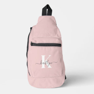 Elegantes Rosa-Hauch-Grau-Script-Monogramm Crossbody Bag