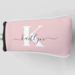 Elegantes Rosa-Hauch-Grau-Script-Monogramm Golf Headcover