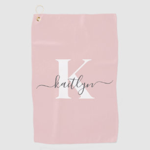Elegantes Rosa-Hauch-Grau-Script-Monogramm Golfhandtuch