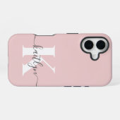 Elegantes Rosa-Hauch-Grau-Script-Monogramm iPhone 16 Hülle (Rückseite (Horizontal))
