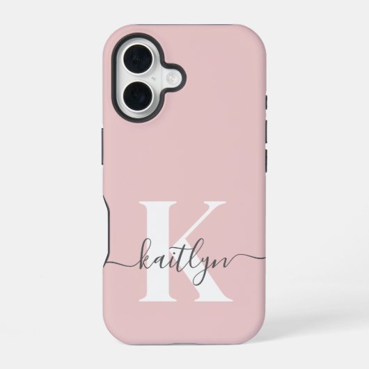 Elegantes Rosa-Hauch-Grau-Script-Monogramm iPhone 16 Hülle (Rückseite)