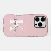 Elegantes Rosa-Hauch-Grau-Script-Monogramm iPhone Hülle (Rückseite (Horizontal))
