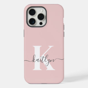Elegantes Rosa-Hauch-Grau-Script-Monogramm iPhone 15 Pro Max Hülle