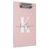 Elegantes Rosa-Hauch-Grau-Script-Monogramm Klemmbrett (Rechts)