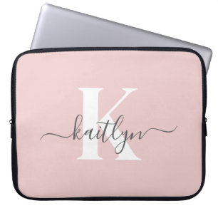 Elegantes Rosa-Hauch-Grau-Script-Monogramm Laptopschutzhülle
