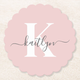 Elegantes Rosa-Hauch-Grau-Script-Monogramm Untersetzer