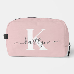 Elegantes Rosa-Hauch-Grau-Script-Monogramm Waschbeutel