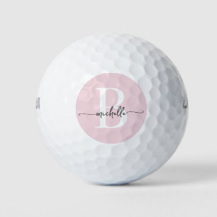 Elegantes Rosa Hauch Modernes Skript Monogramm Nam Golfball