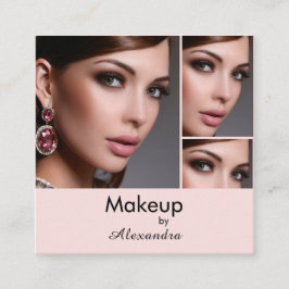 Elegantes Rosa Hauch Schwarz 3 Foto Make-up Quadratische Visitenkarte