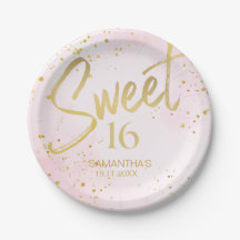 Elegantes Rosa-Hauch und Gold-Konfetti Sweet 16