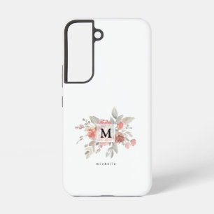 Elegantes Rosa Hauchdünnes Florales Monogramm Samsung Galaxy Hülle