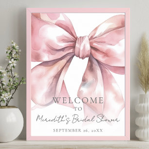 Elegantes Rosa Hauchrosa Schleifen Hochzeitsdusche Poster