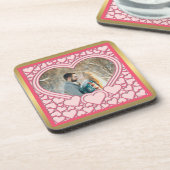 Elegantes rosa Herz Happy Valentine's Day Stilvoll Getränkeuntersetzer (Linke Seite)