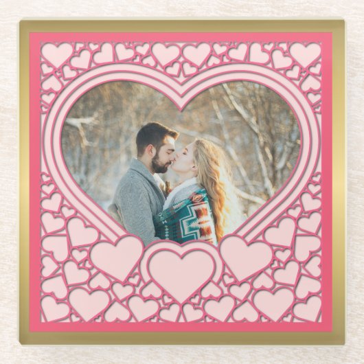 Elegantes rosa Herz Happy Valentine's Day Stilvoll Glasuntersetzer (Vorderseite)