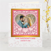 Elegantes rosa Herz Happy Valentine's Day Stilvoll Karte (Gelbe Blume)