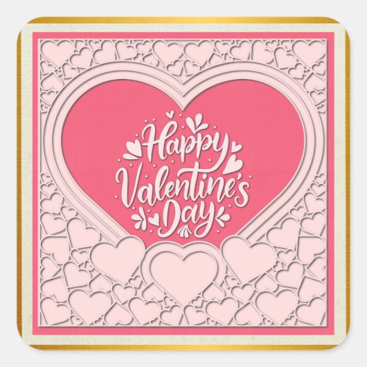 Elegantes rosa Herz Happy Valentine's Day Stilvoll Quadratischer Aufkleber (Vorderseite)