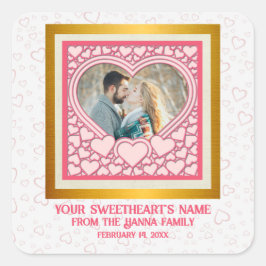 Elegantes rosa Herz Happy Valentine's Day Stilvoll Quadratischer Aufkleber