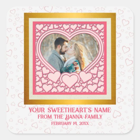 Elegantes rosa Herz Happy Valentine's Day Stilvoll Quadratischer Aufkleber (Vorderseite)