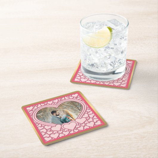 Elegantes rosa Herz Happy Valentine's Day Stilvoll Rechteckiger Pappuntersetzer (Vor Ort)