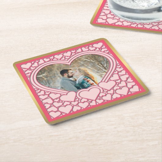 Elegantes rosa Herz Happy Valentine's Day Stilvoll Rechteckiger Pappuntersetzer (angewinkelt)