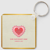 Elegantes rosa Herz Happy Valentine's Day Stilvoll Schlüsselanhänger (Rückseite)