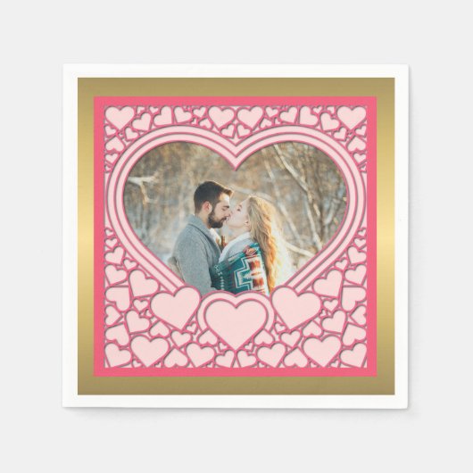 Elegantes rosa Herz Happy Valentine's Day Stilvoll Serviette (Vorderseite)