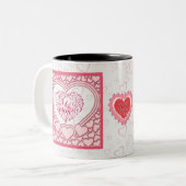Elegantes rosa Herz Happy Valentine's Day Stilvoll Zweifarbige Tasse (Vorderseite Links)