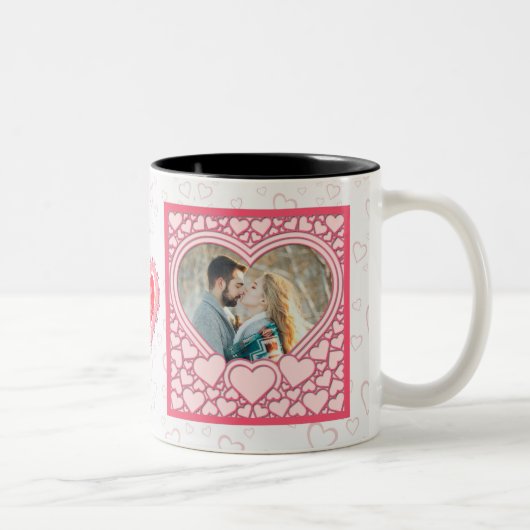 Elegantes rosa Herz Happy Valentine's Day Stilvoll Zweifarbige Tasse (Rechts)