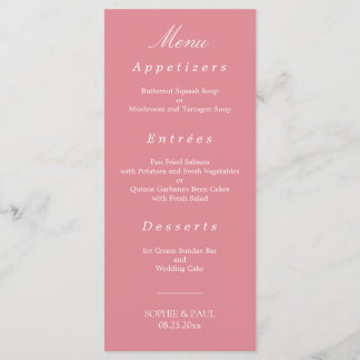 Elegantes rosa Hochzeitmenü Menükarte