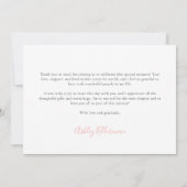 Elegantes rosa Hochzeitskleid Brautparty Dankeskarte (Rückseite)