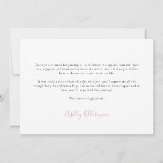 Elegantes rosa Hochzeitskleid Brautparty Dankeskarte (Rückseite)